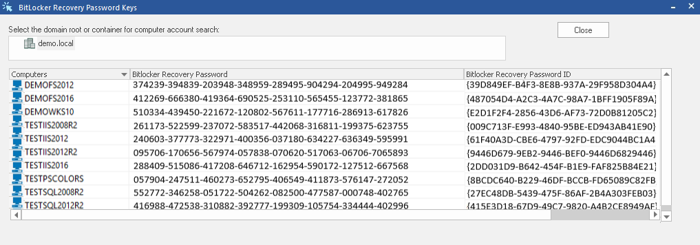 BitLocker Recovery Password Keys