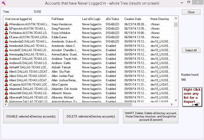 Accounts that are Disabled Report