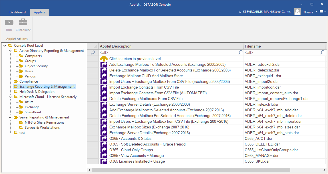 DSRAZOR Exchange Reporting Applets